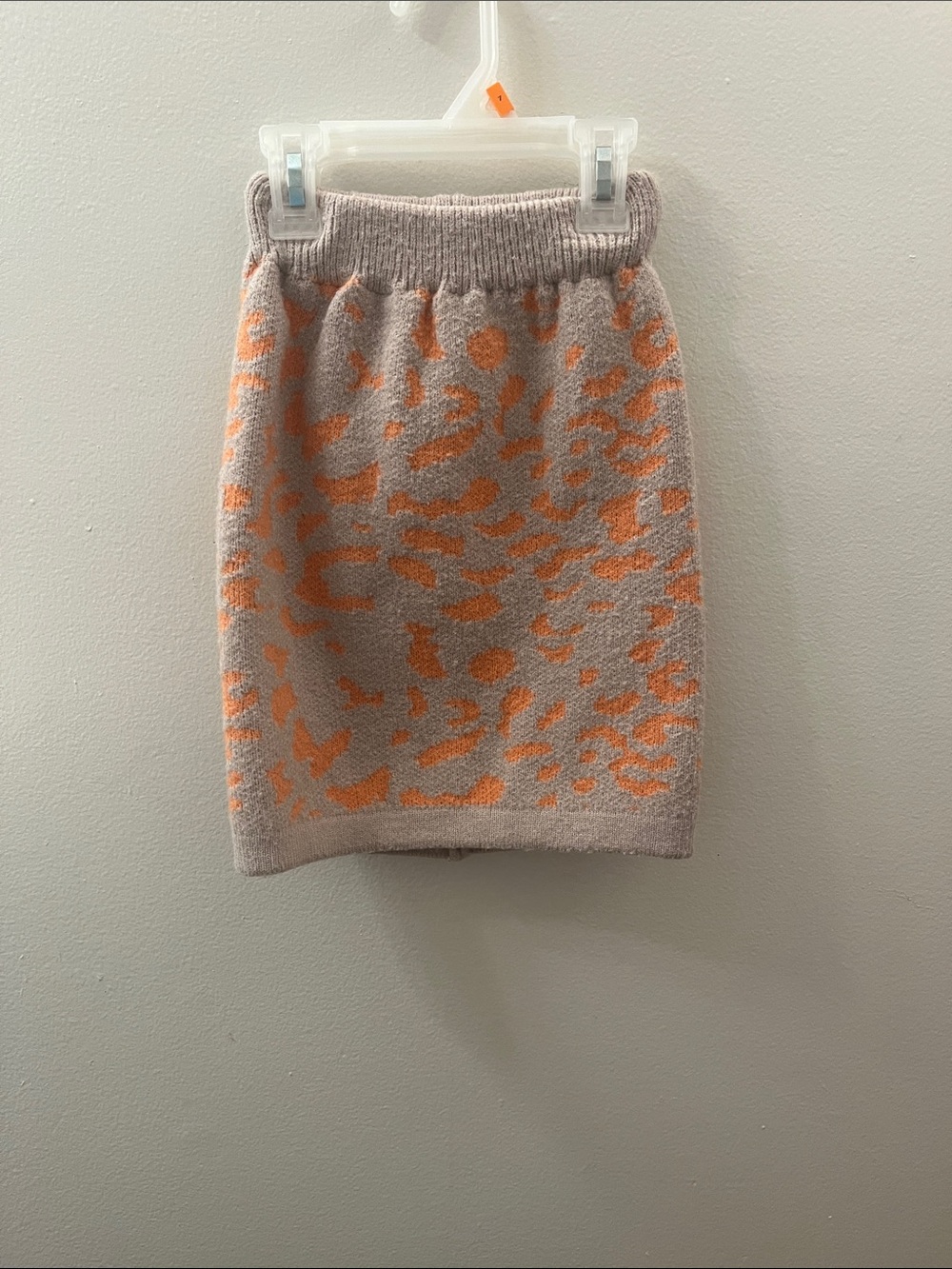Knit Leopard Print Pencil Skirt - Orange on Light Gray